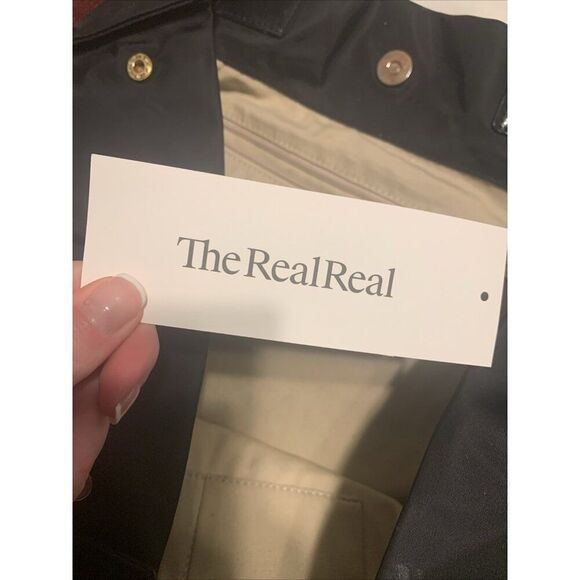 Tory Burch Ella Tote Bag Large Black Patent Leather Logo Nylon - Picture 6 of 9